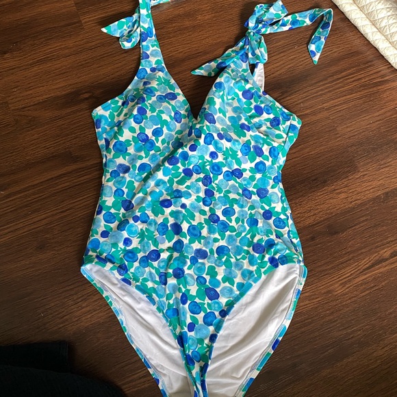 J. Crew Eco Bow One-Piece Swim in Blueberry Floral - Picture 2 of 3
